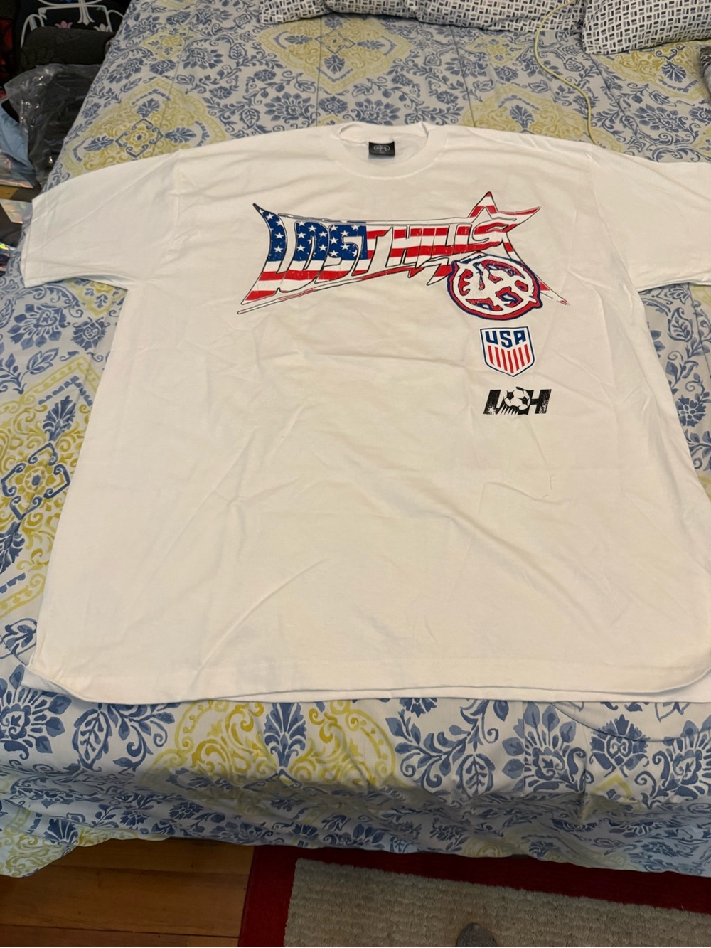 Lost Hills Men’s White USA Graphic Short Sleeve Tee size 2X